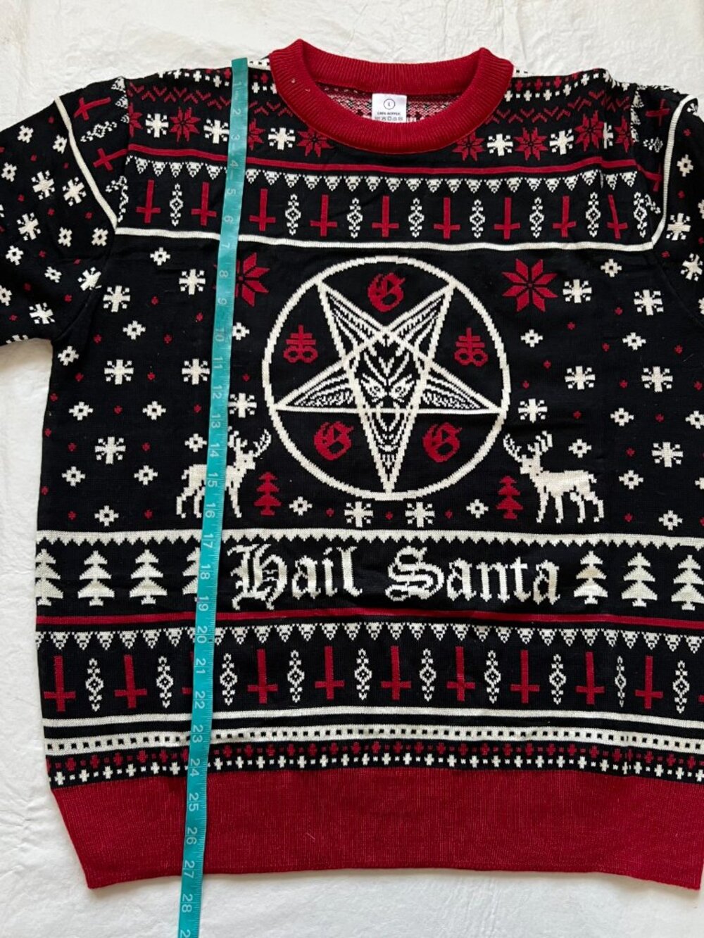 Ugly Christmas Sweater black red white knit Hail Santa Adult Large pullover - Picture 5 of 6